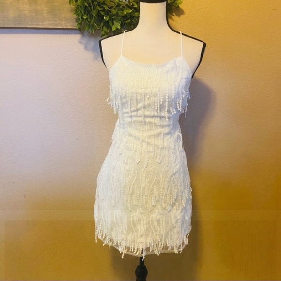 Lulus | Making Magic White Fringe Lace-Up Mini Dress | Medium - Picture 8 of 13
